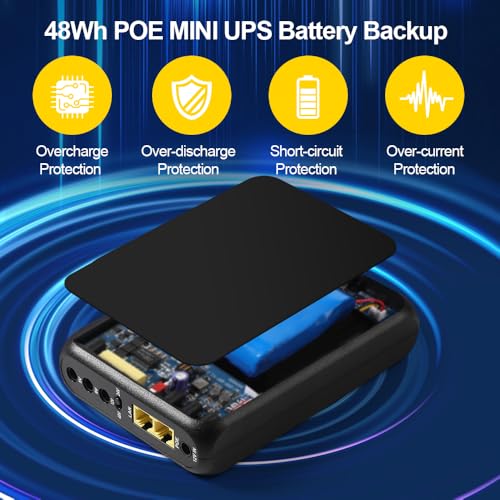 48Wh UPS Battery Backup, DC 5V/9V/12V & Passive POE 24V/48V | Uninterruptible Power Supply for WiFi Router, Modem, ONU, CCTV Camera, USB-A & USB-C