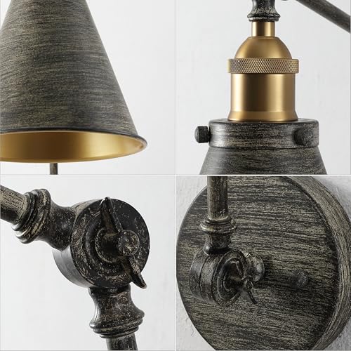 JONATHAN Y Rover 1-Light Wall Sconce 7", Rustic Dark Gray | Adjustable Arm, Hardwired Bedside Reading Swing Arm, Farmhouse Cone Shade, Metal Hardwired Indoor Fixture, LED Bulbs Included - color: Rustic Dark Gray/Brass Gold, size: Set of 1