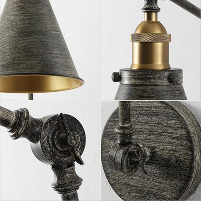 JONATHAN Y Rover 1-Light Wall Sconce 7", Rustic Dark Gray | Adjustable Arm, Hardwired Bedside Reading Swing Arm, Farmhouse Cone Shade, Metal Hardwired Indoor Fixture, LED Bulbs Included - color: Rustic Dark Gray/Brass Gold, size: Set of 1