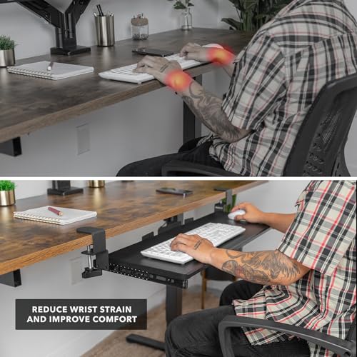 Mount-It! Keyboard Tray Under Desk, 30" (36" Including Clamps) Extra-Wide Pull Out Drawer, No-Drill C-Clamp Mount, Fits Desks 0"–1.77" Thick, Holds 11 lbs, Black - size: 30" x 11"