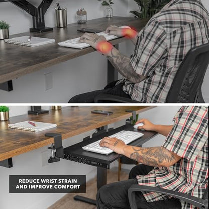 Mount-It! Keyboard Tray Under Desk, 30" (36" Including Clamps) Extra-Wide Pull Out Drawer, No-Drill C-Clamp Mount, Fits Desks 0"–1.77" Thick, Holds 11 lbs, Black - size: 30" x 11"