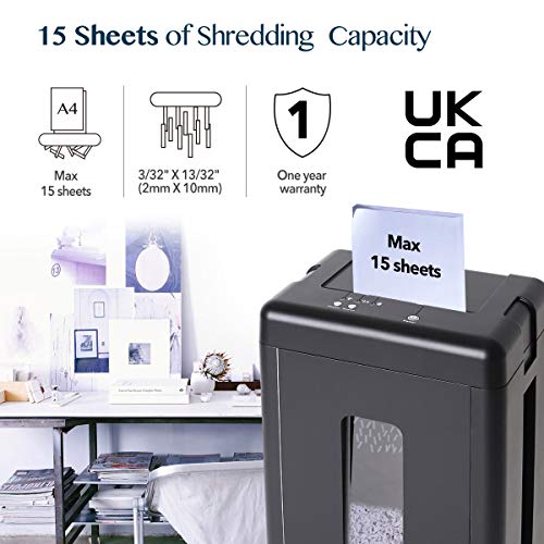 WOLVERINE SD9520 P5 Super Micro Cut Shredder, 15-Sheet, Ultra Quiet, 8Gal Bin, Black - size: 15-Sheet Level P5-Black