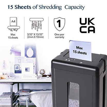 WOLVERINE SD9520 P5 Super Micro Cut Shredder, 15-Sheet, Ultra Quiet, 8Gal Bin, Black - size: 15-Sheet Level P5-Black