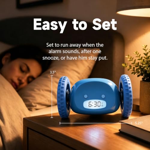 CLOCKY Runaway Digital Loud Rolling Alarm Clock for Heavy Sleeper Adults - color: Blue