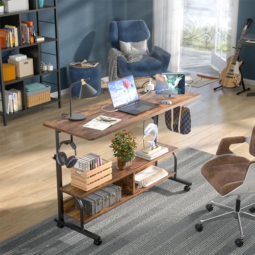 Armocity 47" Rolling Standing Desk with Charging Station for Couch Bed - color: Rustic Brown, size: 47''