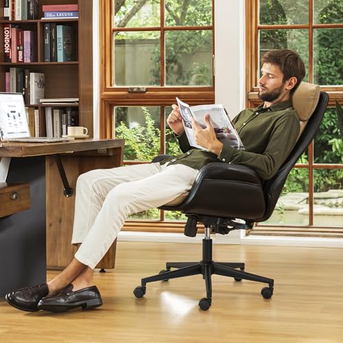 Glitzhome High Back Office Chair,Modern Ergonomic Swivel Office Chair,Adjustable Home Office Desk Chair with Lumbar Support,Black & Camel - color: Black & Camel