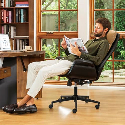 Glitzhome High Back Office Chair,Modern Ergonomic Swivel Office Chair,Adjustable Home Office Desk Chair with Lumbar Support,Black & Camel - color: Black & Camel