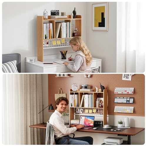 Desktop Bookshelf,Desk Hutch with 3 Shelves for Computer,Natural - color: Natural