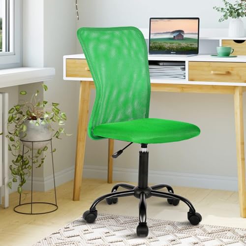 Ergonomic Chairs, Cute Adjustable Armless Office Desk Chair w/Mesh Back & Soft Thick Seat, Comfy Swivel Rolling Cheap Executive Small Computer Task Chair Sillas para Escritorio for Adult Women - color: Green