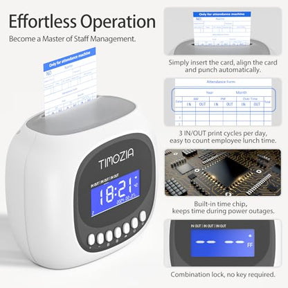Time Clocks for Employees Small Business, Auto-Align Time Clock, 6 Punches per Day Time Machine | Clock in Machine for Employees with 50 Time Cards and 1 Ink Ribbon (Inside) - color: White With 50 Cards