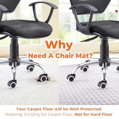 Office Chair Mat for Carpets, 48" x 36" Desk Chair Mat for Rolling Chairs on Low Pile Carpets, Easy Glide Floor Mat for Home, Gaming - size: 48" x 36"