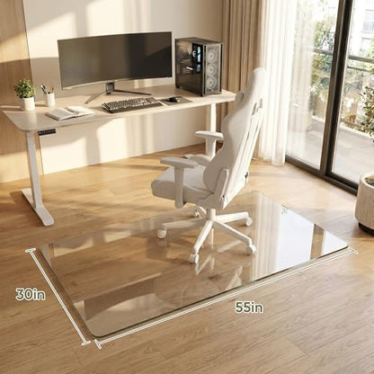 30"x55" Tempered Glass Chair Mat for Hardwood Floor & Carpet | 0.2" Thick Heavy-Duty Tempered Glass With 4 Non-Slip Pads, Smooth Rolling Surface Protects Floors From Scratches And Cracks - size: 30" x 55"