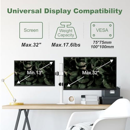 UPGRAVITY White Dual Monitor Mount Stand for Two 17"-32" Screens