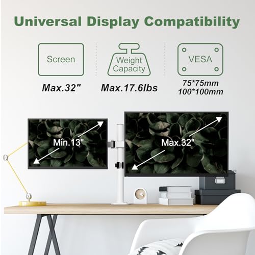 UPGRAVITY White Dual Monitor Mount Stand for Two 17"-32" Screens