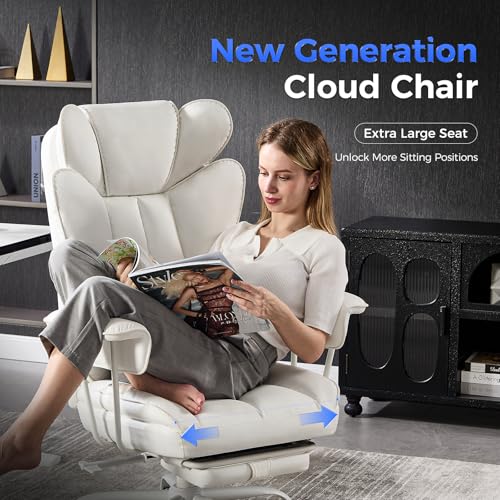 amseatec Big and Tall Office Chair, Reclining Executive Chair with Footrest - color: All White