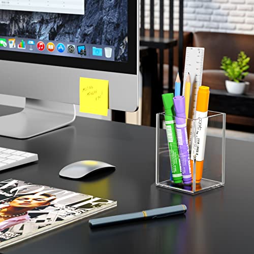 NIUBEE Acrylic Pen Holder for Desk, Clear Pencil Cup Organizer 4 Packs | Acrylic clear acrylic pen holder, durable transparent design organizes stationery and makeup tools for students and workers - color: Clear