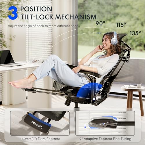 FLEXISPOT ErgoX-PRO Ergonomic Office Chair Black – Cloudtech Cushion, 5D Lumbar, 7D Armrests, 4D Headrest, 551LBS Capacity – Office, Gaming, Home - color: Cloudtech Black, size: Overall Depth 29"