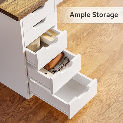 LITTLE TREE Computer Desk with 5 Drawers, 47 Inch Modern Simple Study Writing Desk with Metal Frame, Work Desk for Home Office, Rustic Brown and White - color: Rustic Brown and White