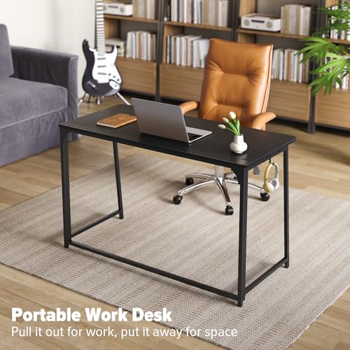 WOHOMO Folding Desk, 47.2" Foldable Computer Table for Small Spaces, Black - color: Black, size: Extra Large Size:47.2 x 19.6
