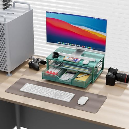 Computer Monitor Stand Riser with Drawer - color: Dark Green