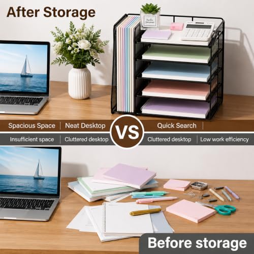 OPNICE Desk Organizer, 5-Tier Paper Organizer Letter Tray, Black - color: Black, size: 15.5" x 9" x 10.3"