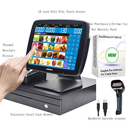 A3 Touch Cash Register for Small Businesses with MSJ POS-Software+Thermal Receipts Printer+Cash Drawer+BarcodeScanner - color: SET04