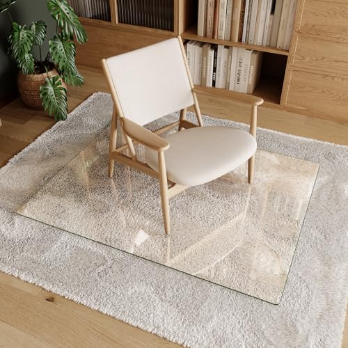 Koonmi Tempered Glass Chair Mat 46"x36" - Premium Office Chair Mat for Hardwood Floors & Low-Pile Carpet with 4 Non-Slip Pads - Thick Scratch-Resistant Surface - size: 46*36