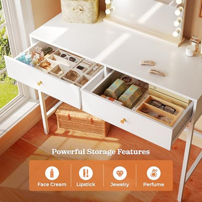 SUPERJARE 39.4" White Desk with 2 Drawers, Modern Makeup Vanity Desk - color: White, size: 39.4 inch