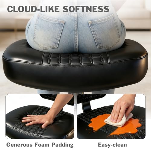 Ergonomic Cross Legged Office Chair with Footrest, 360° Swivel Height Adjustable PU Criss Cross Chair, Wide Seat & Back Support for Home Office, ADHD, Black - color: Black
