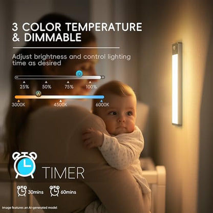 Hopedone 3-Pack Motion Sensor Under Cabinet Lights with Charging Station | 3 color temps, 12 RGB effects, day/night sensing, kitchen, closet, garage, stairwell, home bar, playroom - size: 3 Pack with Charge Station