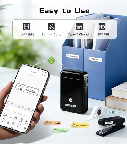 ORGBRO Label Maker Machine with Tape, X1 Bluetooth Mini Label Printer - color: Black