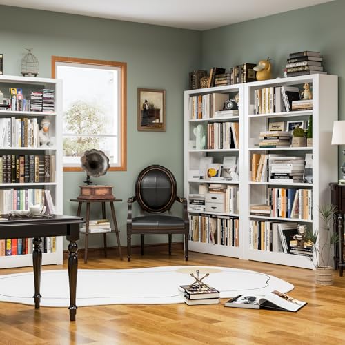OSEILLC 69" Metal 5-Tier Bookshelf,Large Adjustable Bookcases (White) | Heavy Duty,Expandable bookshelf,280LB Load Capacity Each Shelf,Industrial Sturdy,Easy Assembly,Wide/Tall/Deep Bookcase - color: White, size: 69"H*36"W