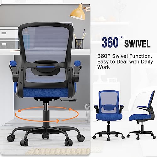 Ergonomic Office Chair w/Adjustable Lumbar, Flip Armrest, 135° Recline - color: Royal Blue