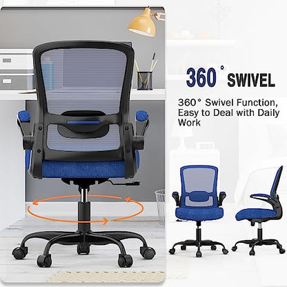 Ergonomic Office Chair w/Adjustable Lumbar, Flip Armrest, 135° Recline - color: Royal Blue