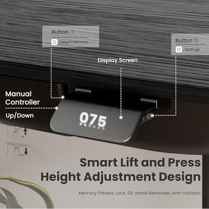 COLAMY Electric Standing Desk 55x28 Inch, Wobble-Free Dual Motor Sit Stand Up Home Office Computer Desk, Motorized Workstation Gamer Studio Table with Drawers, Outlets & Footrest,Black Oak - color: Black Oak + Black