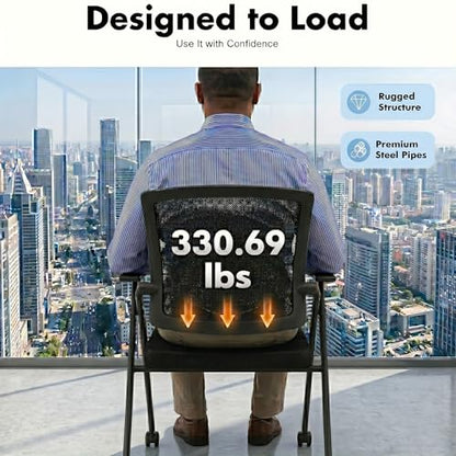 [20 Pack] Folding Office Chair on Wheels, Heavy Duty Conference Chair