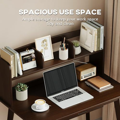 IOTXY Small Writing Desk with Hutch - 39.4" Work Computer Study Table - color: Black Walnut