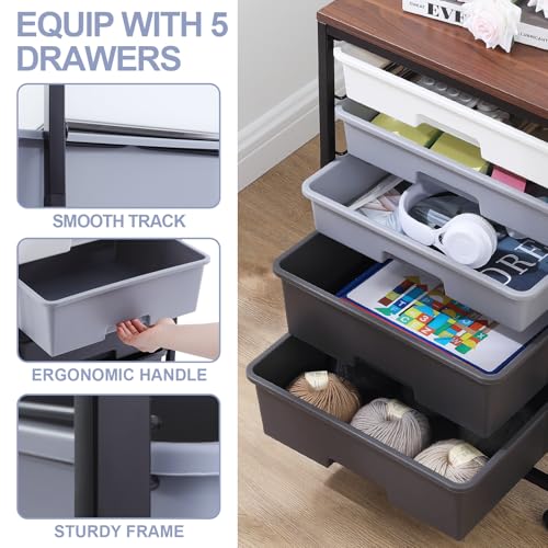 SYKIARIOL Utility Cart with Drawers,5 Drawers Storage Cart,Dark Grey - color: Dark Grey