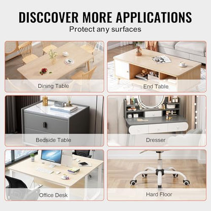 VEVOR Plastic Table Cover, 40 x 80 Inch 2.0 mm Thick Rectangle Clear PVC Mat Protector, Waterproof & Easy Cleaning Desk Pad Tablecloth, for Office, Dresser, Dining Room, Night Stand - size: 80" x 40" (Rectangular)