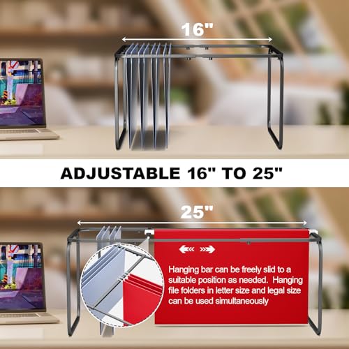 2 Sets Upgraded Adjustable Hanging File Folder Frame,Legal/Letter Size,Length Adjusted 16 to 25 inches,Heavy Duty Steel File Drawer/Cabinet Organizer Insert, Hanging Folder Holder,12.598" W X 9.45" H - size: 2Packs