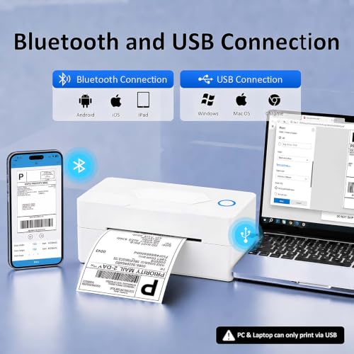 Mvgges Shipping Label Printer,Bluetooth 4x6 Thermal Label Printer for Small Business Office or Home, Compatible with Android, iOS, Windows and Mac, Widely Used for Amazon,USPS,Etsy,White - color: White