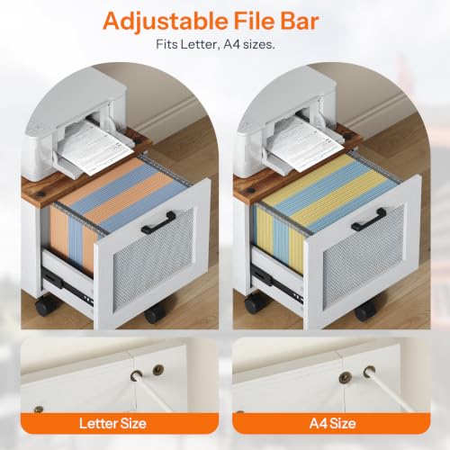 HOOBRO File Cabinet, Rolling File Cart, Under Desk Small Filing Cabinet, File Organizer Box, Home Office File Basket with Drawer for A4, Letter Files, White and Walnut WH11WJ01G1 - color: White + Walnut