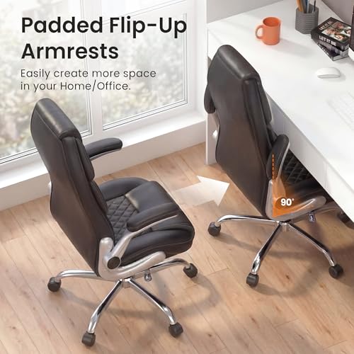 NEO CHAIR Ergonomic Office Chair, Executive Leather Chair, Lumbar Support | Executive Desk Chair with High Back, Flip-Up Arms and Wide Seat, Comfortable Gaming Chair for Home Office, Black - color: Black