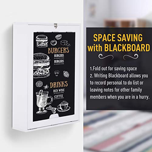 HOMCOM Wall Mounted Foldable Desk Blackboard 23.5" x 34.75" x 57.75" White | Fold Out Convertible Floating Desk, with Shelves