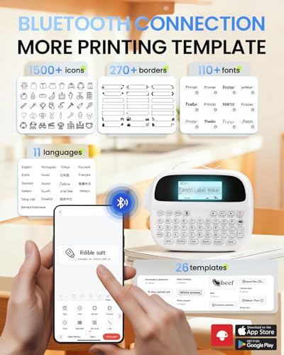 M950 Label Maker with 5PK Color Tape, Rechargeable Label Maker Waterproof-Labels, Handheld Electric Label Maker with Keyboard, Backlit & Bluetooth Labeler, for Home Kitchen Office School Kids Teachers