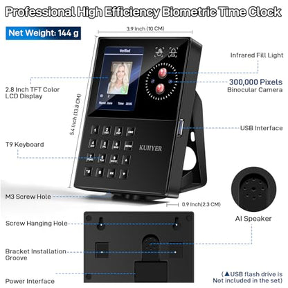 KUIIYER 3 in 1 Employees Time Clocks (Face + Palm Print + Password)