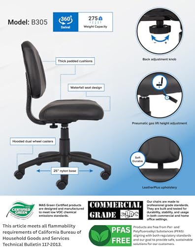 Boss Office Products Posture Task Chair Without Arms in Black, Low-Back (B305)