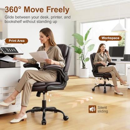 Office Desk Chair, Ergonomic Computer Chair with Unique Dual-Layer Support - color: Dark Brown