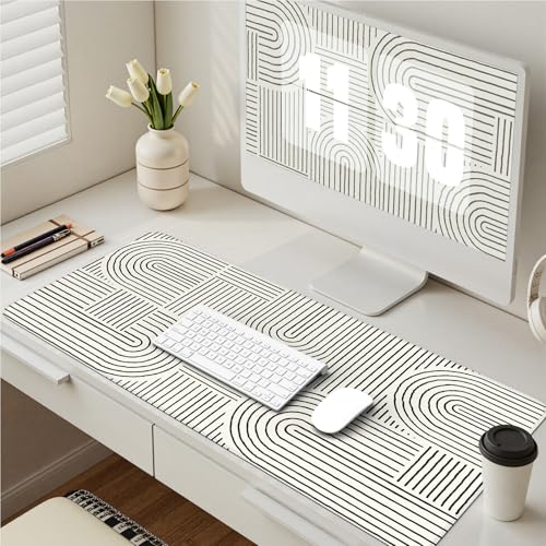 iCasso White Desk Matt for Desktop, Cute Desk Pad Mat, White - color: Line-White
