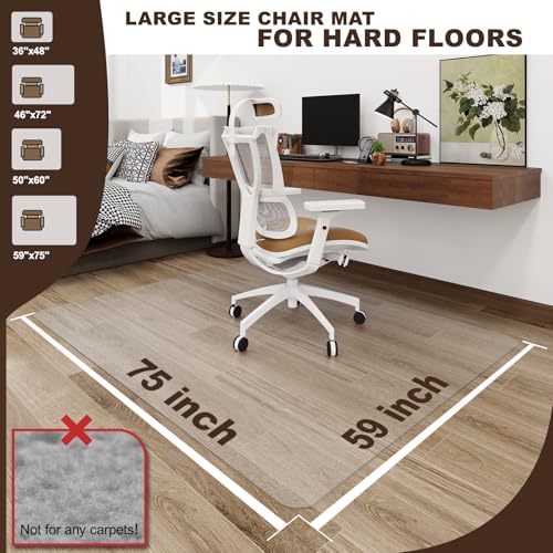 Upgraded 2mm Thick Clear Office Chair Mat, 59"x75" Vinyl Floor Mat - color: Clear, size: 60"x75"